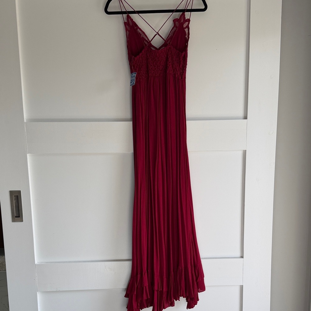 Free People Cranberry Lace Maxi Dress with Spaghetti Straps - Picture 3 of 5